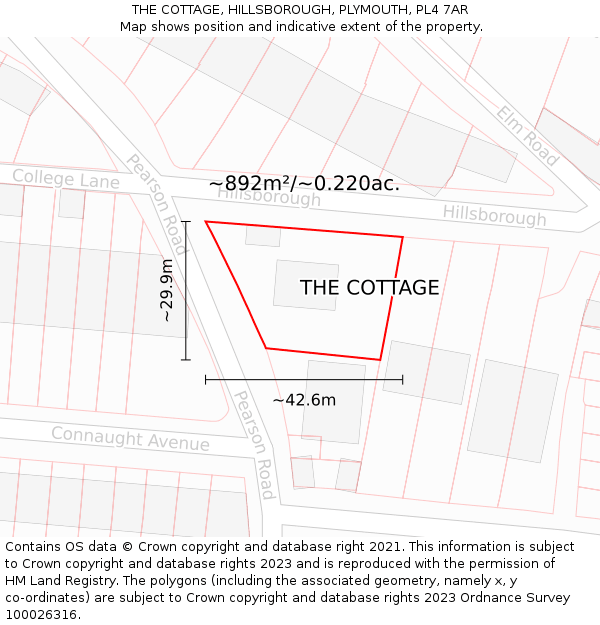 THE COTTAGE, HILLSBOROUGH, PLYMOUTH, PL4 7AR: Plot and title map