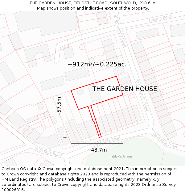 THE GARDEN HOUSE, FIELDSTILE ROAD, SOUTHWOLD, IP18 6LA: Plot and title map