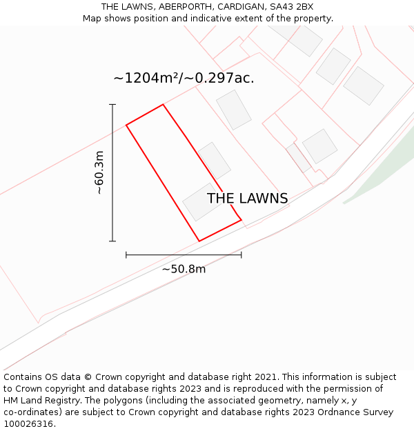 THE LAWNS, ABERPORTH, CARDIGAN, SA43 2BX: Plot and title map