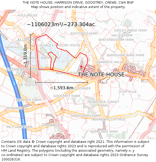 THE NOTE HOUSE, HARRISON DRIVE, GOOSTREY, CREWE, CW4 8NP: Plot and title map