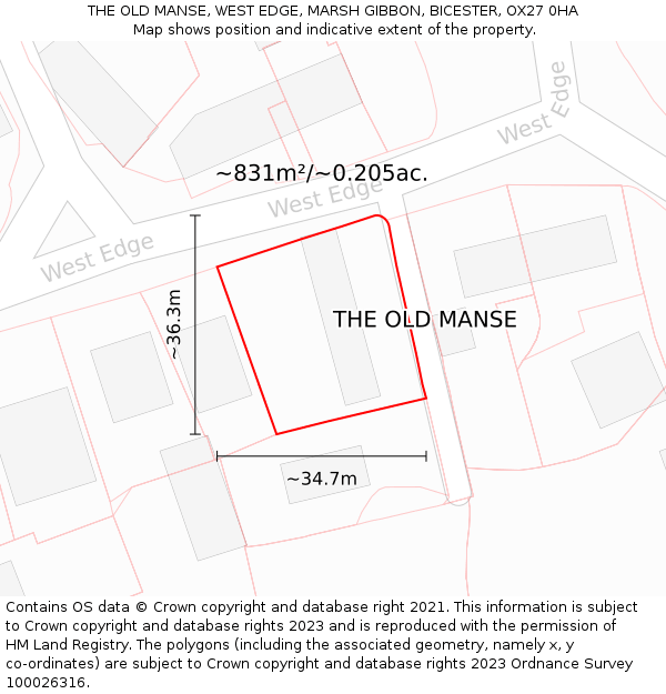 THE OLD MANSE, WEST EDGE, MARSH GIBBON, BICESTER, OX27 0HA: Plot and title map