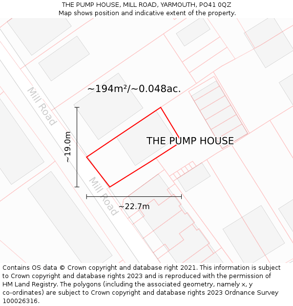 THE PUMP HOUSE, MILL ROAD, YARMOUTH, PO41 0QZ: Plot and title map