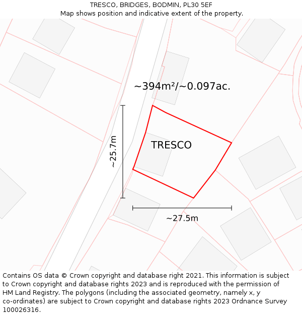 TRESCO, BRIDGES, BODMIN, PL30 5EF: Plot and title map