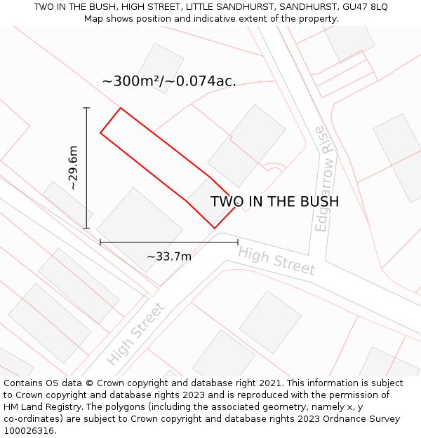 TWO IN THE BUSH, HIGH STREET, LITTLE SANDHURST, SANDHURST, GU47 8LQ: Plot and title map