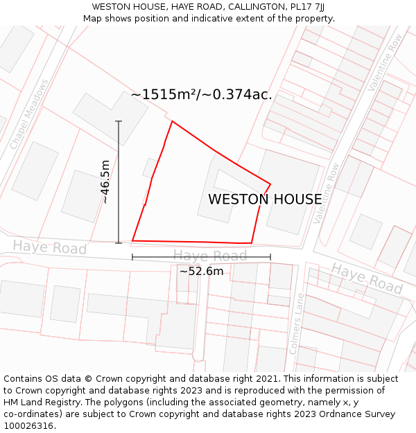 WESTON HOUSE, HAYE ROAD, CALLINGTON, PL17 7JJ: Plot and title map