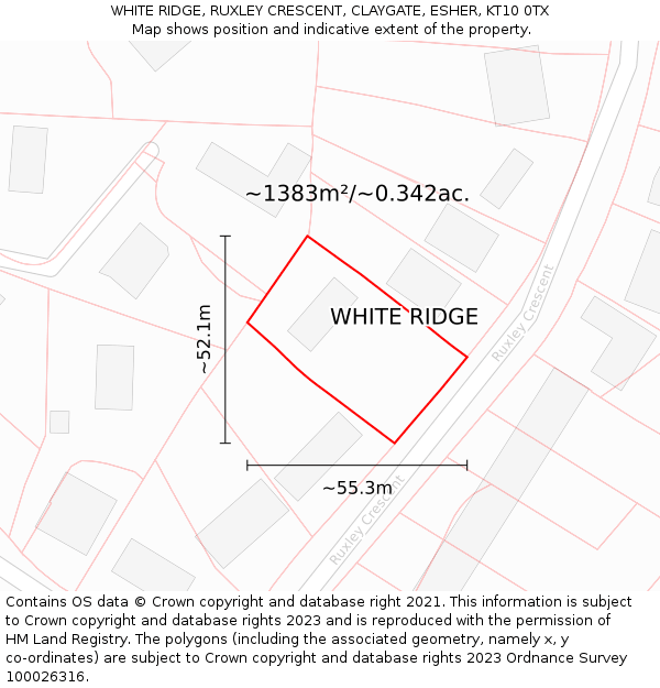 WHITE RIDGE, RUXLEY CRESCENT, CLAYGATE, ESHER, KT10 0TX: Plot and title map