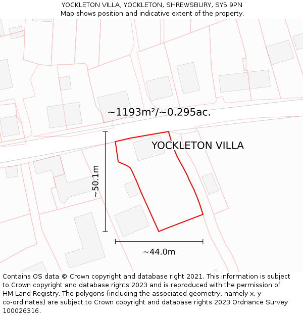 YOCKLETON VILLA, YOCKLETON, SHREWSBURY, SY5 9PN: Plot and title map