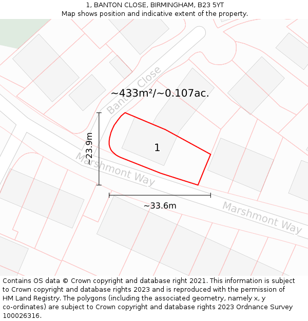 1, BANTON CLOSE, BIRMINGHAM, B23 5YT: Plot and title map