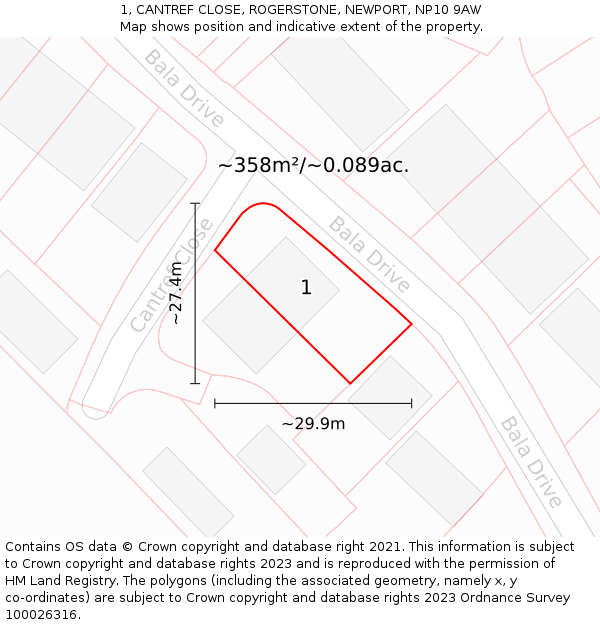 1, CANTREF CLOSE, ROGERSTONE, NEWPORT, NP10 9AW: Plot and title map