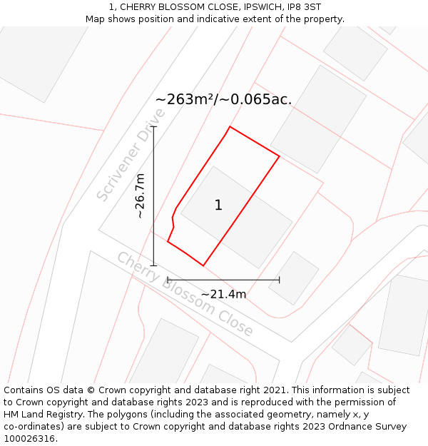 1, CHERRY BLOSSOM CLOSE, IPSWICH, IP8 3ST: Plot and title map