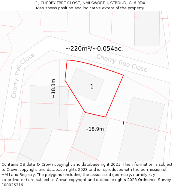 1, CHERRY TREE CLOSE, NAILSWORTH, STROUD, GL6 0DX: Plot and title map