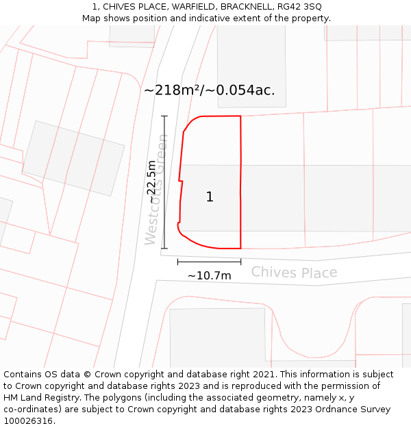 1, CHIVES PLACE, WARFIELD, BRACKNELL, RG42 3SQ: Plot and title map