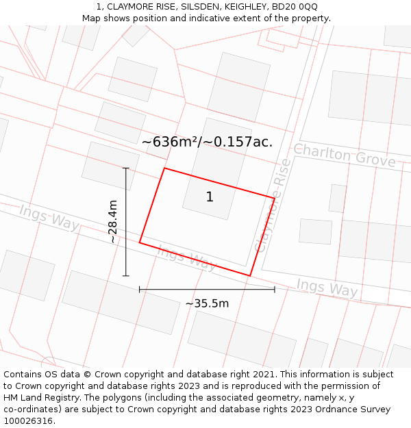 1, CLAYMORE RISE, SILSDEN, KEIGHLEY, BD20 0QQ: Plot and title map