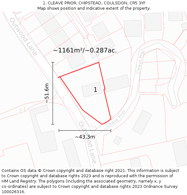 1, CLEAVE PRIOR, CHIPSTEAD, COULSDON, CR5 3YF: Plot and title map