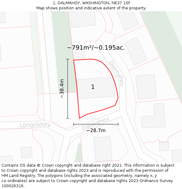 1, DALMAHOY, WASHINGTON, NE37 1SF: Plot and title map