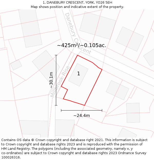 1, DANEBURY CRESCENT, YORK, YO26 5EH: Plot and title map