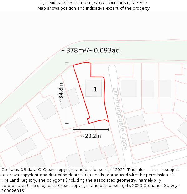 1, DIMMINGSDALE CLOSE, STOKE-ON-TRENT, ST6 5FB: Plot and title map