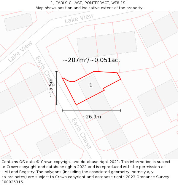 1, EARLS CHASE, PONTEFRACT, WF8 1SH: Plot and title map