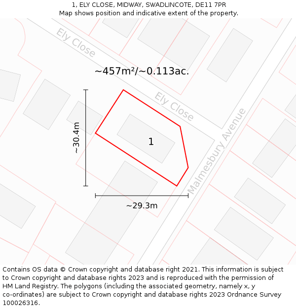 1, ELY CLOSE, MIDWAY, SWADLINCOTE, DE11 7PR: Plot and title map