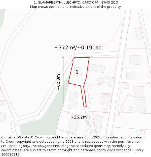 1, GLANARBERTH, LLECHRYD, CARDIGAN, SA43 2QQ: Plot and title map