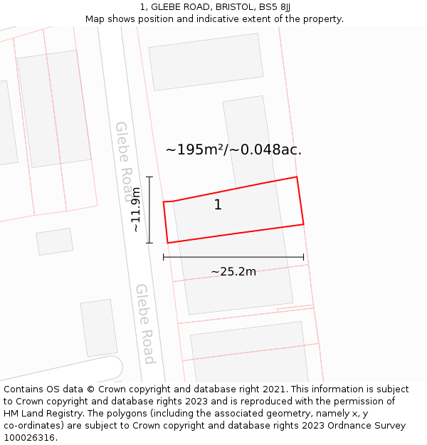 1, GLEBE ROAD, BRISTOL, BS5 8JJ: Plot and title map