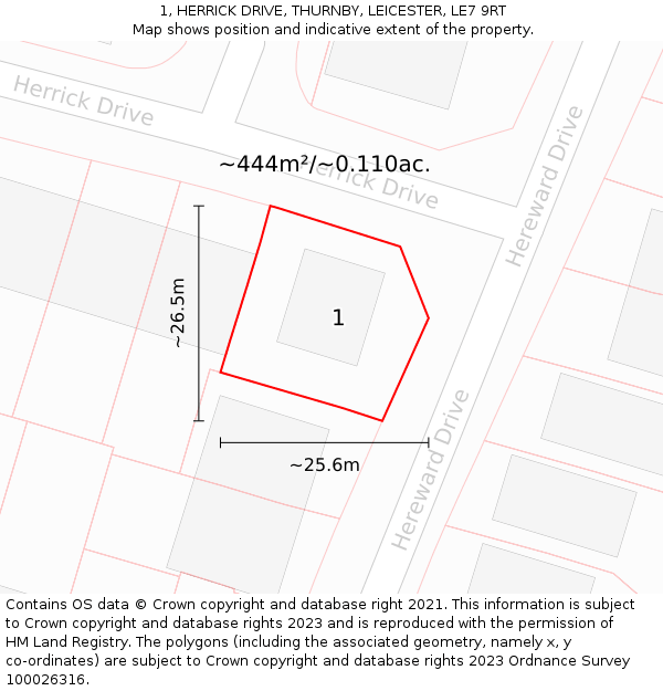 1, HERRICK DRIVE, THURNBY, LEICESTER, LE7 9RT: Plot and title map