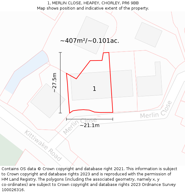 1, MERLIN CLOSE, HEAPEY, CHORLEY, PR6 9BB: Plot and title map