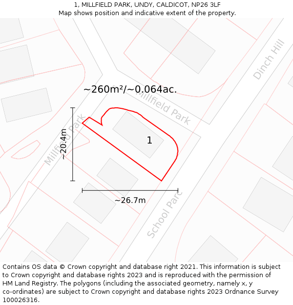 1, MILLFIELD PARK, UNDY, CALDICOT, NP26 3LF: Plot and title map