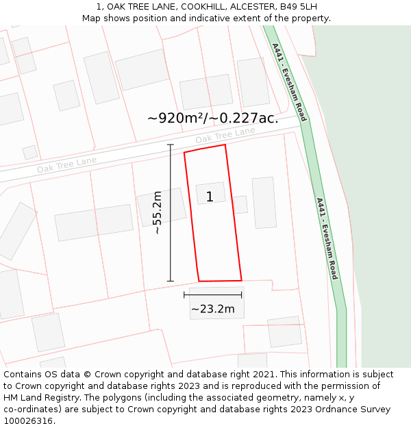 1, OAK TREE LANE, COOKHILL, ALCESTER, B49 5LH: Plot and title map