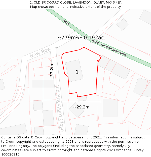 1, OLD BRICKYARD CLOSE, LAVENDON, OLNEY, MK46 4EN: Plot and title map