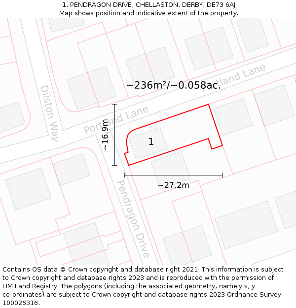 1, PENDRAGON DRIVE, CHELLASTON, DERBY, DE73 6AJ: Plot and title map