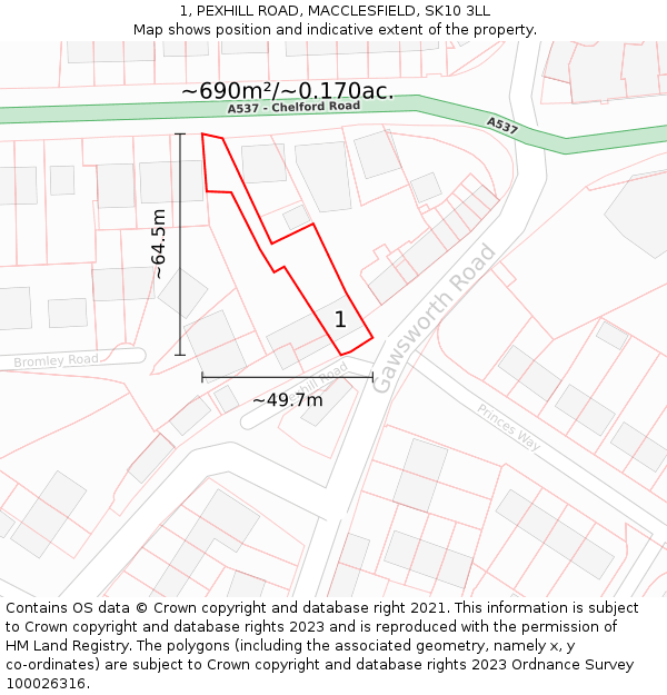 1, PEXHILL ROAD, MACCLESFIELD, SK10 3LL: Plot and title map