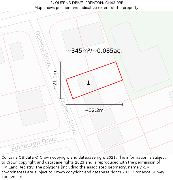 1, QUEENS DRIVE, PRENTON, CH43 0RR: Plot and title map