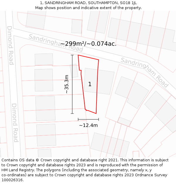 1, SANDRINGHAM ROAD, SOUTHAMPTON, SO18 1JL: Plot and title map