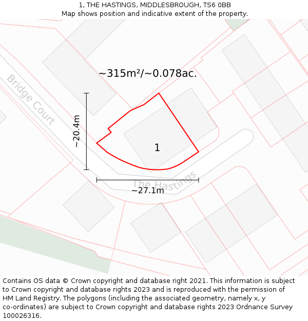 1, THE HASTINGS, MIDDLESBROUGH, TS6 0BB: Plot and title map
