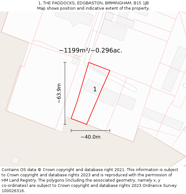 1, THE PADDOCKS, EDGBASTON, BIRMINGHAM, B15 1JB: Plot and title map