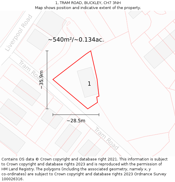 1, TRAM ROAD, BUCKLEY, CH7 3NH: Plot and title map