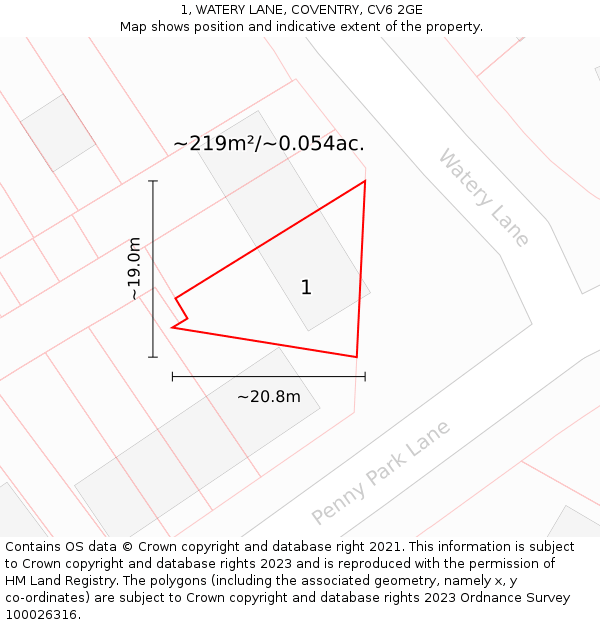 1, WATERY LANE, COVENTRY, CV6 2GE: Plot and title map