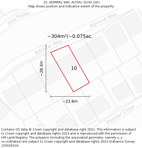 10, ADMIRAL WAY, ALTON, GU34 1GH: Plot and title map