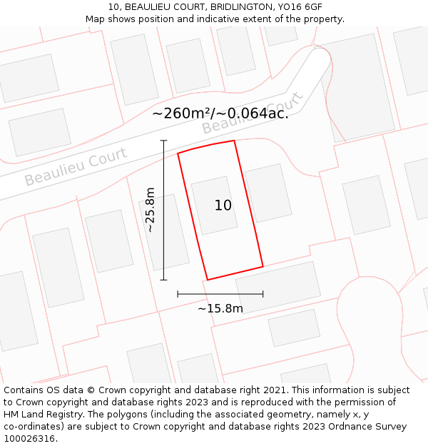 10, BEAULIEU COURT, BRIDLINGTON, YO16 6GF: Plot and title map