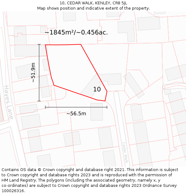 10, CEDAR WALK, KENLEY, CR8 5JL: Plot and title map