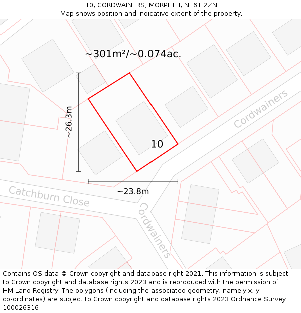 10, CORDWAINERS, MORPETH, NE61 2ZN: Plot and title map