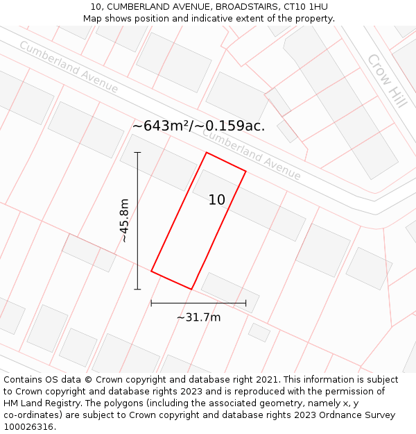 10, CUMBERLAND AVENUE, BROADSTAIRS, CT10 1HU: Plot and title map