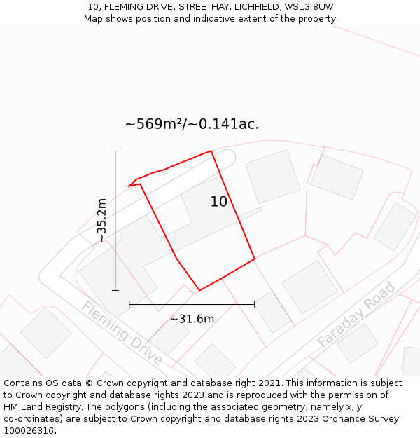 10, FLEMING DRIVE, STREETHAY, LICHFIELD, WS13 8UW: Plot and title map