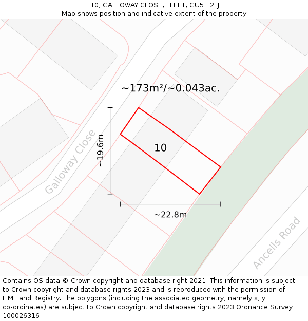 10, GALLOWAY CLOSE, FLEET, GU51 2TJ: Plot and title map
