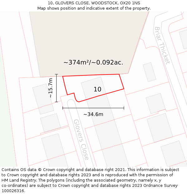 10, GLOVERS CLOSE, WOODSTOCK, OX20 1NS: Plot and title map