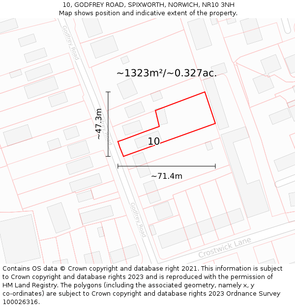 10, GODFREY ROAD, SPIXWORTH, NORWICH, NR10 3NH: Plot and title map
