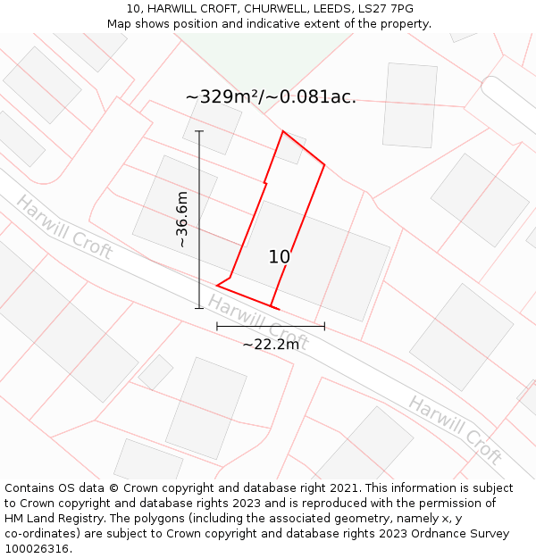 10, HARWILL CROFT, CHURWELL, LEEDS, LS27 7PG: Plot and title map