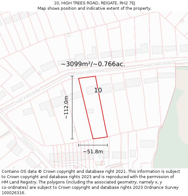 10, HIGH TREES ROAD, REIGATE, RH2 7EJ: Plot and title map