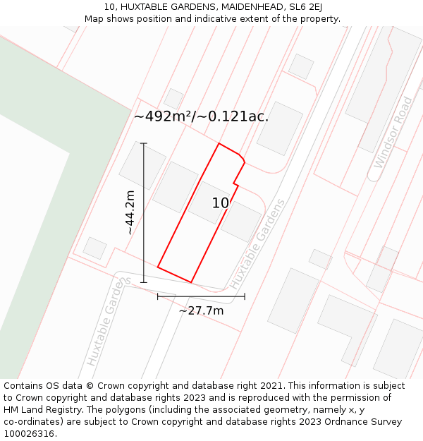 10, HUXTABLE GARDENS, MAIDENHEAD, SL6 2EJ: Plot and title map